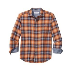 Tommy Bahama Men's Canyon Beach Orange and Blue Flannel Button Shirt Down Medium